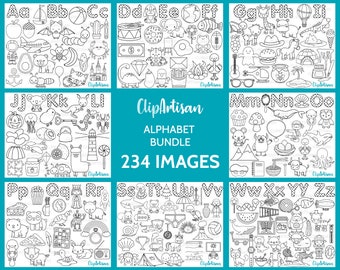 Selos digitais do alfabeto, pacote de clipart ABC, letras, gráficos de volta às aulas, SVG, 0001