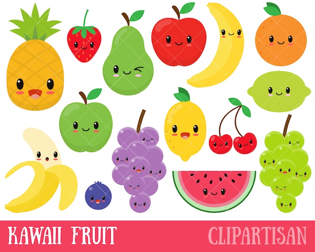 Kawaii Fruit / Cute Fruit Clipart / Happy Fruit Clip Art | Etsy
