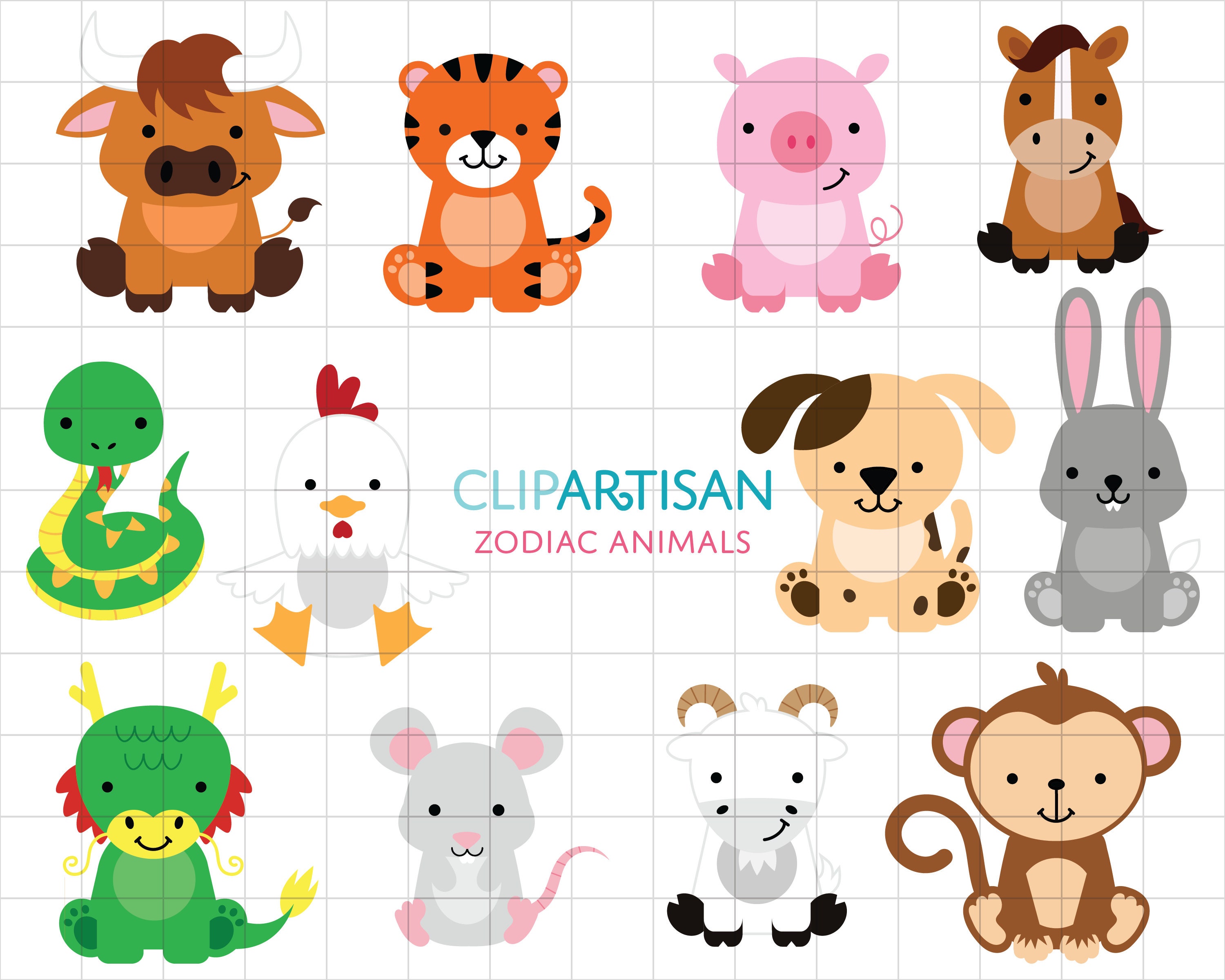Chinese Zodiac Animals Clipart Chinese New Year Clip Art - Etsy