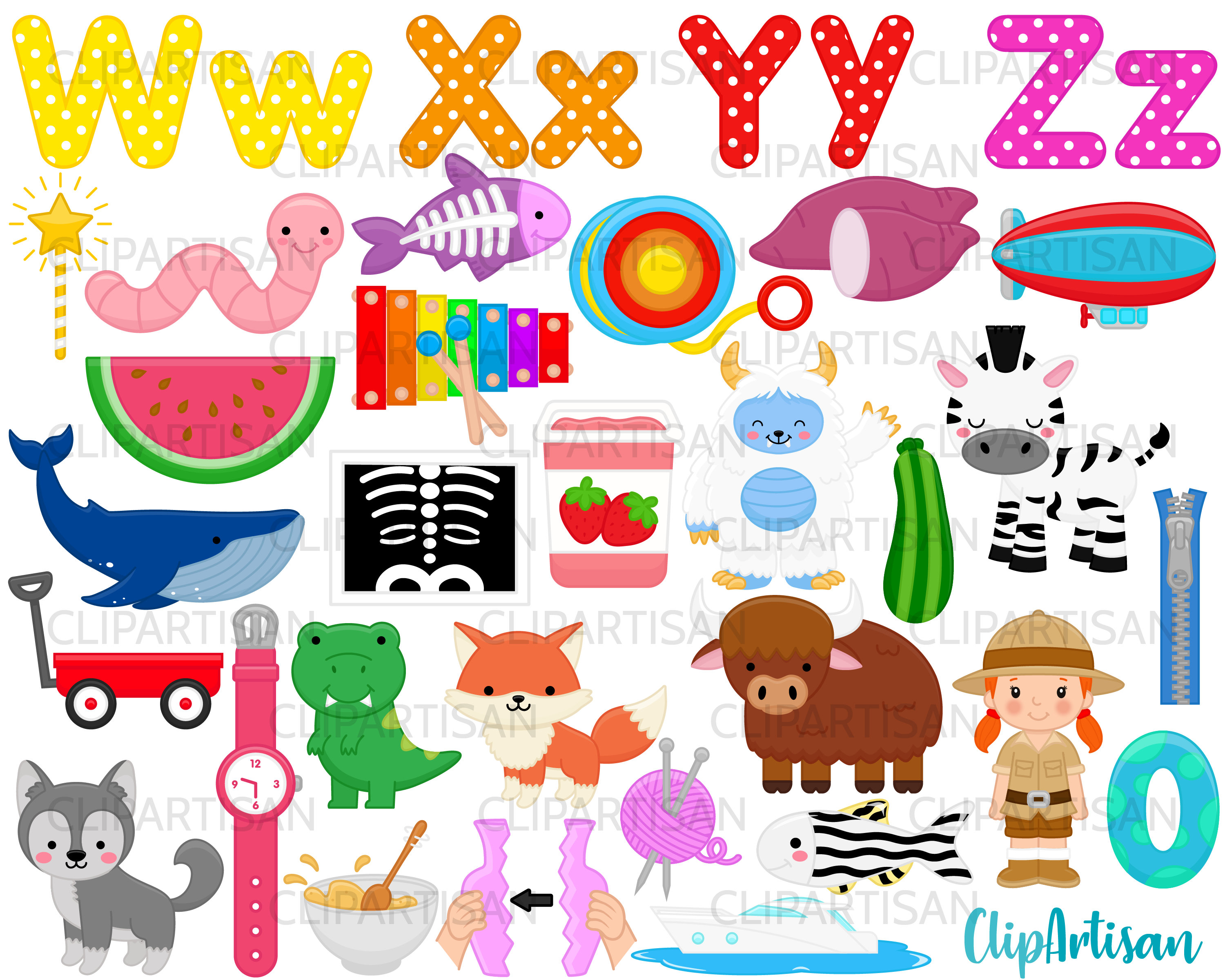 Alphabet Clip Art, ABC Illustrations, WXYZ Alphabet Letters, Back