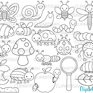 Bugs Digital Stamps, Cute Crawling Insects Clip Art, Butterfly, Caterpillar, Dragonfly, Bee, Ladybug, Spider, SVG, PNG, Commercial Use