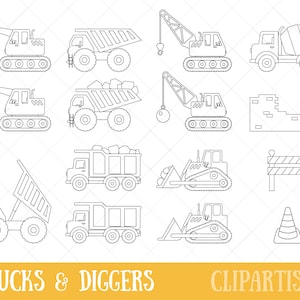 Trucks and Diggers Clipart | Construction Clipart | Digital Stamps | EPS
