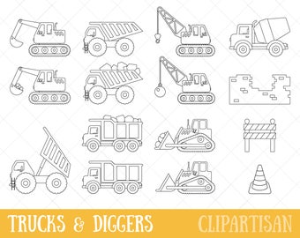 Trucks and Diggers Clipart | Construction Clipart | Digital Stamps | EPS