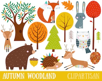 Autumn Woodland Clipart | Fall Clipart | Autumn Clip Art | Cute Woodland Animals