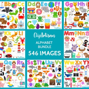 Alphabet Clip Art Bundle, ABC Letters, A to Z Graphics, Back to School, 0001