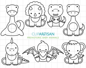 Baby Dinosaur Digital Stamps, Prehistoric Baby Animal Clip Art, SVG