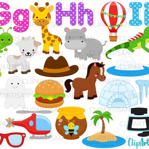 ClipArt Alphabet, Illustrazioni ABC, GHI, Lettere alfabetiche, Ritorno alla grafica della scuola, 0001