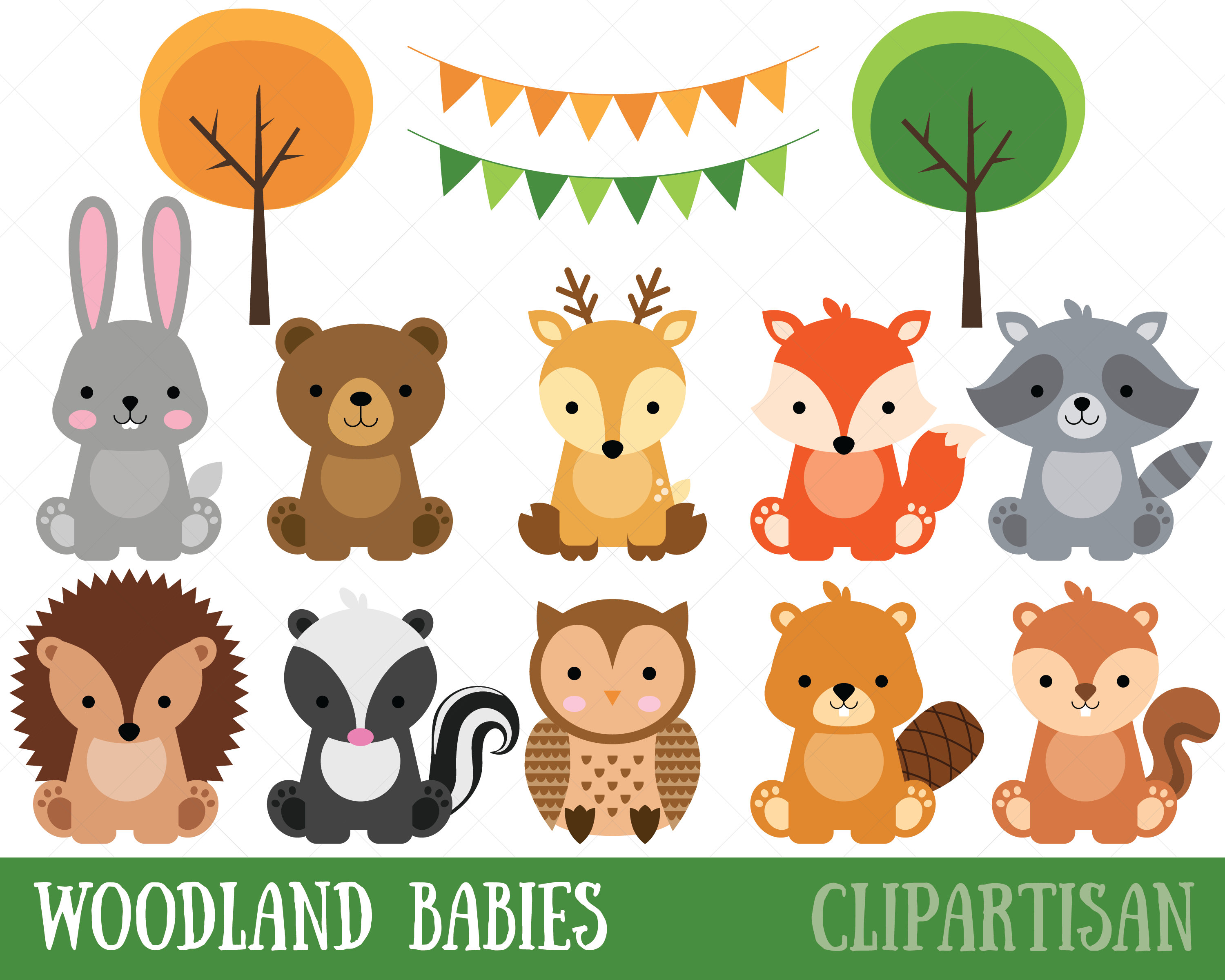 Woodland Baby Animals Clipart Forest Animal Clipart Etsy