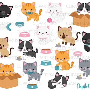 Kittens Clipart Cute Kitty Cats Kitties Pets Graphics PNG JPEG Instant Download 0002