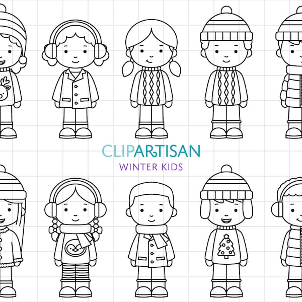 Winter Kids Clipart, School Children Clipart, Cute Kids in Winter Clothes, Girl Clipart, Boy Clip Art, PNG, SVG, 0046