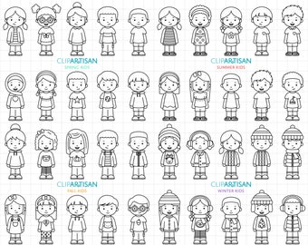 40 Kids Clipart, School Children Clipart, Cute Kids in Summer Clothes, Girl Clipart, Boy Clip Art, PNG, SVG, 0043, 0044, 0045, 0046