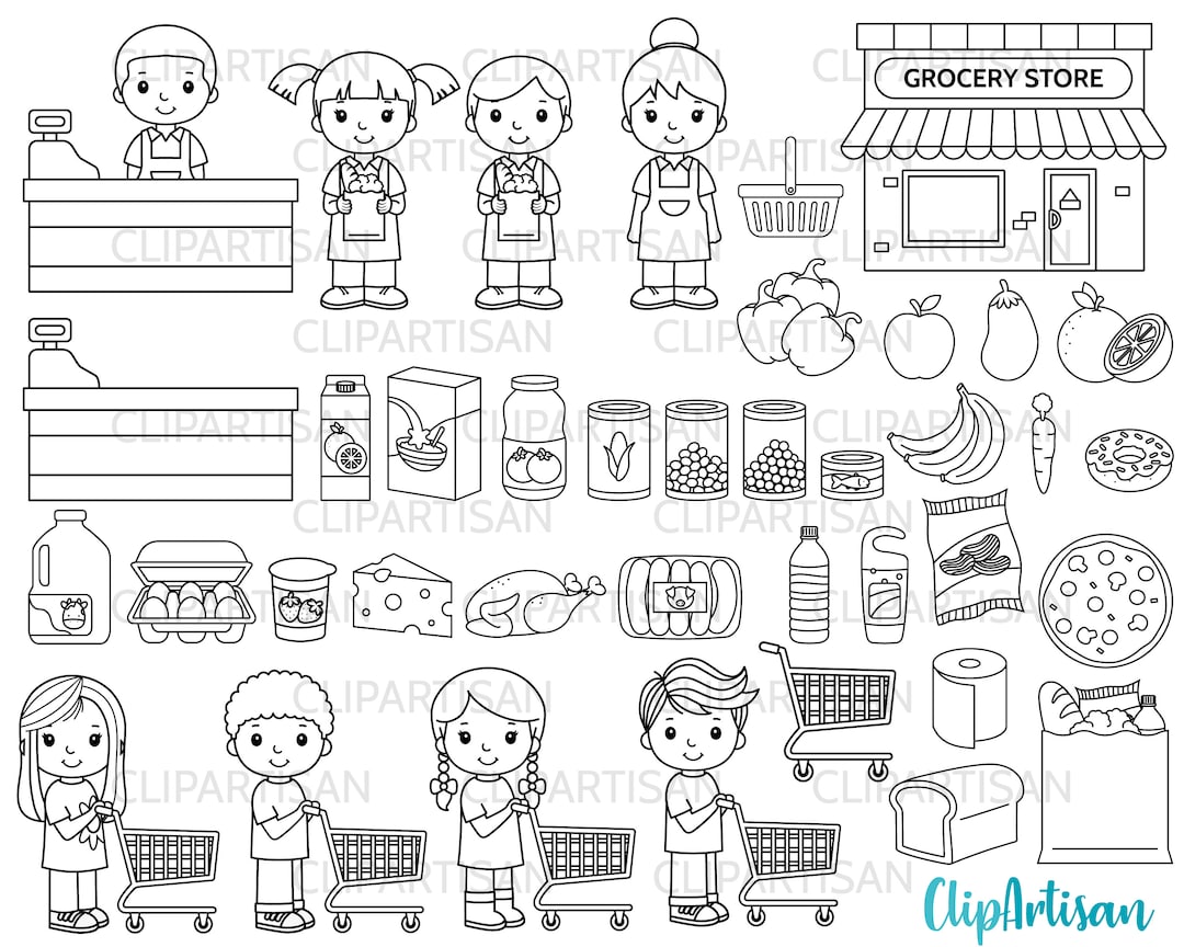 Grocery Store Digital Stamps, Groceries, Shopping, Shopping Cart