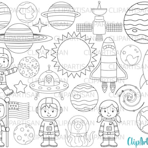 Space Digital Stamps, Astronauts Clip Art, Aliens, Planets, Rocket, Space Shuttle, Outer Space Clip Art, INSTANT DOWNLOAD SVG 0039 image 1