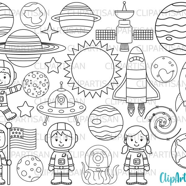 Space Digital Stamps, Astronauts Clip Art, Aliens, Planets, Rocket, Space Shuttle, Outer Space Clip Art, INSTANT DOWNLOAD SVG 0039