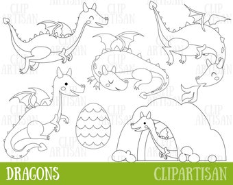 Dragon Clipart, Digital Stamps, PNG, SVG