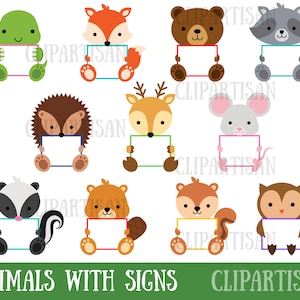 Animals Holding Blank Signs Clip Art, Animal Notes, Cupcake Toppers