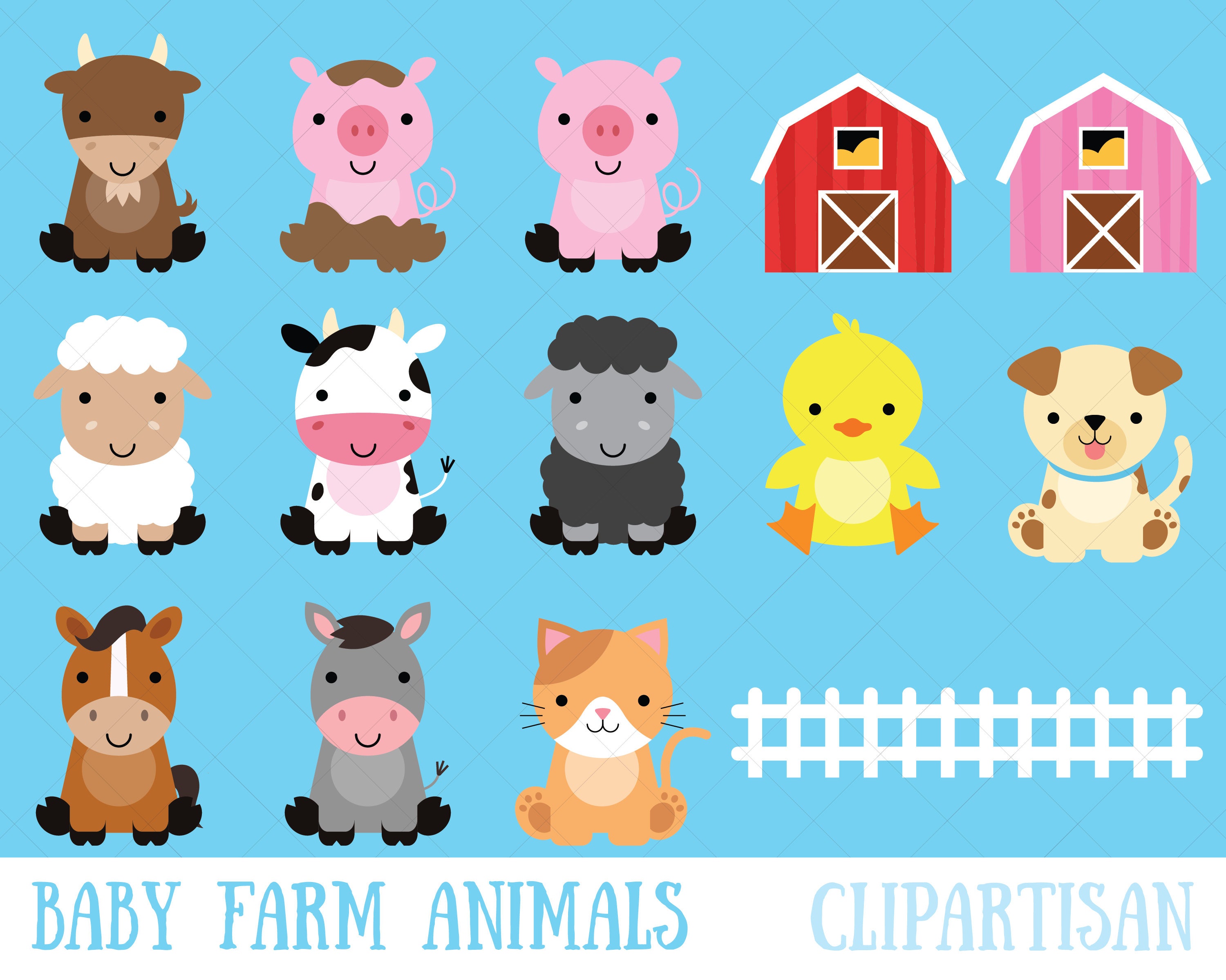 Download Farm Baby Animals Clipart / Cute Animal Clipart / Barnyard ...