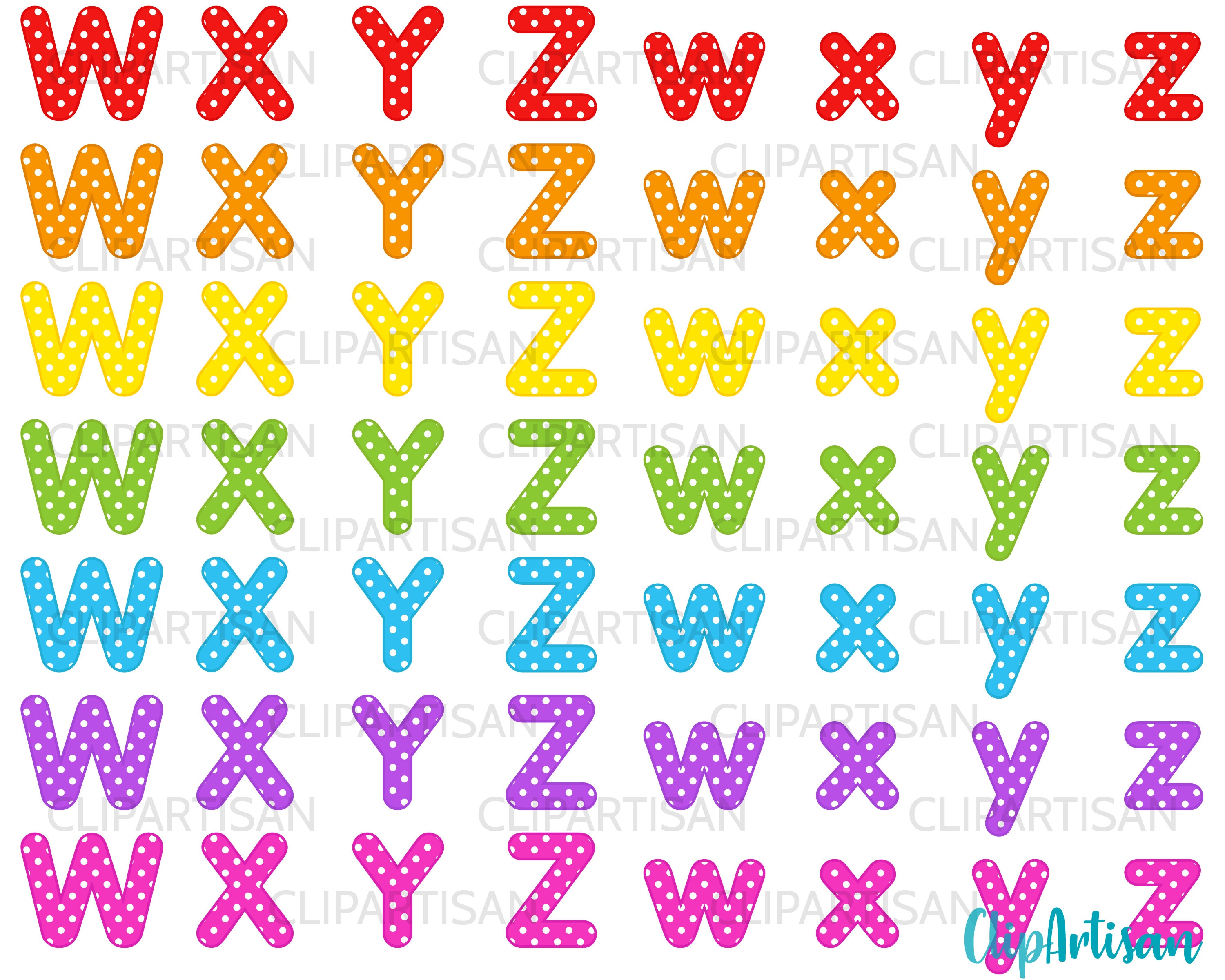 Alphabet Clip Art, ABC Illustrations, WXYZ Alphabet Letters, Back