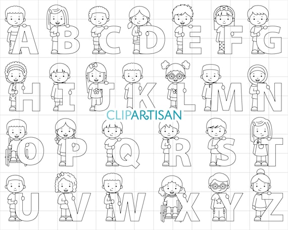 Kids Alphabet Clipart A to Z Uppercase Digital Stamps Kids - Etsy