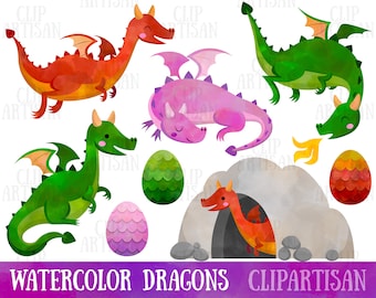 Dragon Clipart, Watercolor Dragons Clip Art