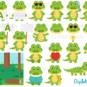 Jacaré Clipart Fofo Kawaii Jacaré Crocodilo PNG Download Instantâneo 0033
