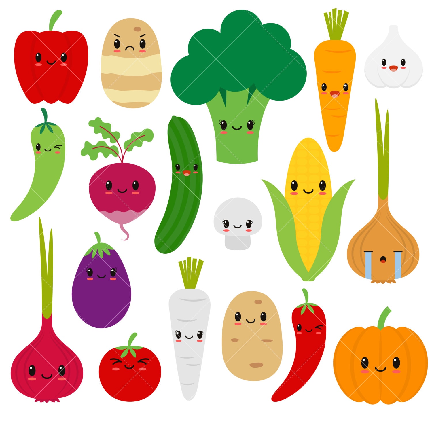 Cute Vegetable Drawings
 Kawaii Ve ables Cute Ve able Clipart Happy Veggies