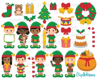 Christmas Elves Clipart, Santa's Workshop, Elf Clip Art INSTANT DOWNLOAD 0006