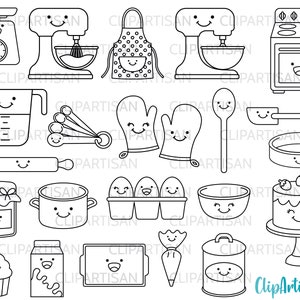 Kawaii Baking Clipart , Cute Kitchen Cooking Clip Art Set, Digital Stamps PNG SVG Instant Download 0013