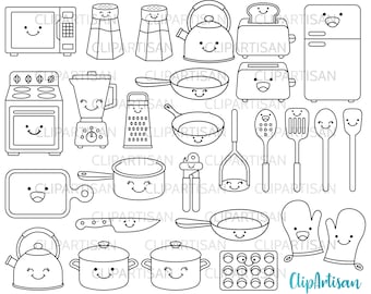 Sellos digitales de cocina Kawaii, Juego de imágenes prediseñadas de cocina lindas, Sellos digitales, PNG SVG Descarga instantánea 0013