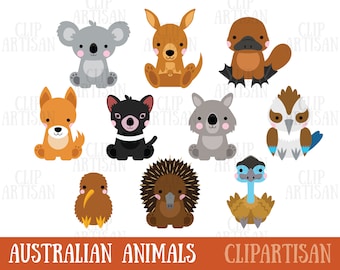 Australian Animals Clipart, Koala, Kangaroo, Wombat, Echidna, Dingo, Platypus