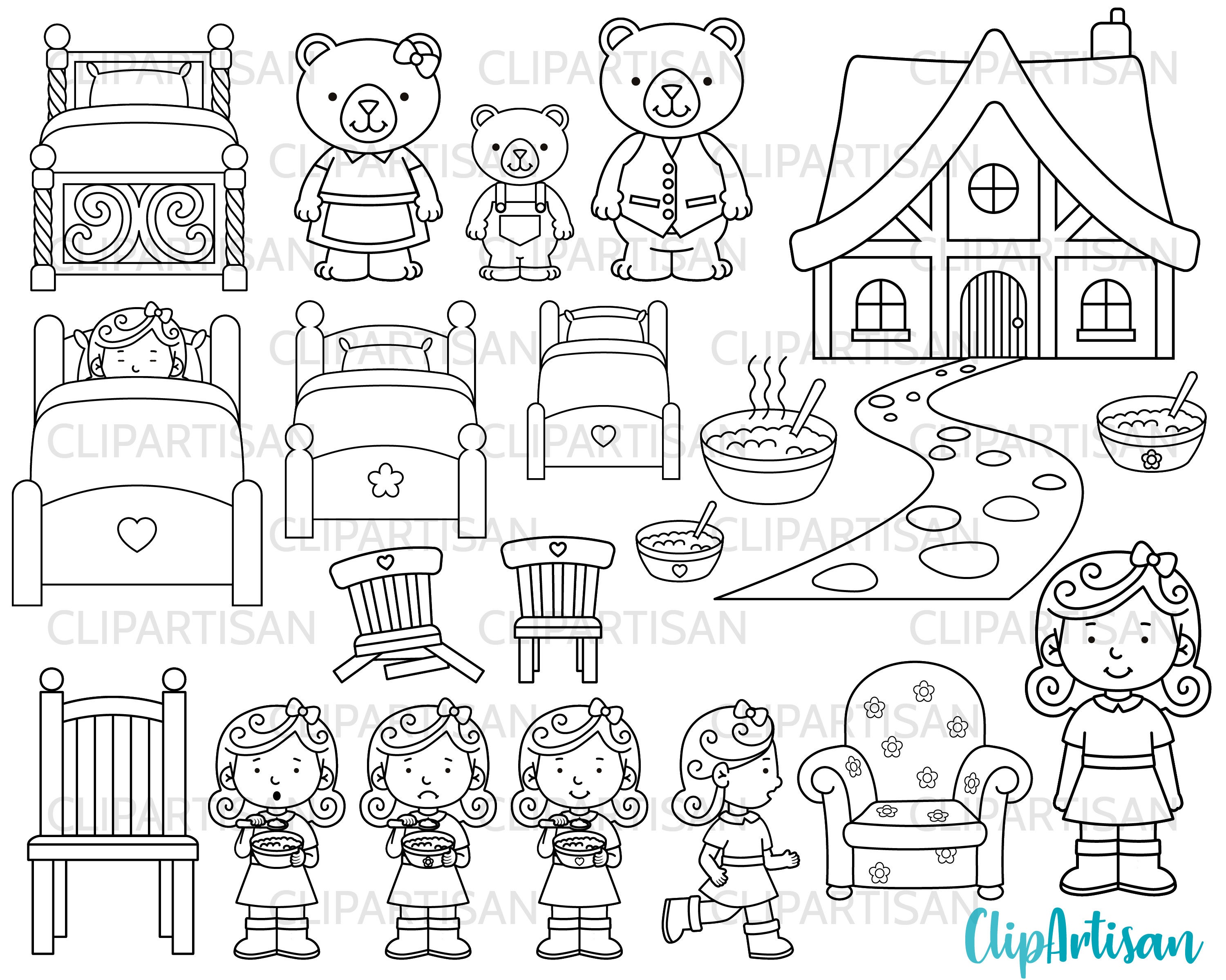 Goldilocks and the Three Bears Digital Stamps, Clipart, PNG, SVG ...
