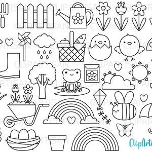 Spring Clipart, Springtime Clip Art, Floral, Rainbow, Spring Flowers, Raincloud, Bee, SVG, PNG, Instant Download, 0037