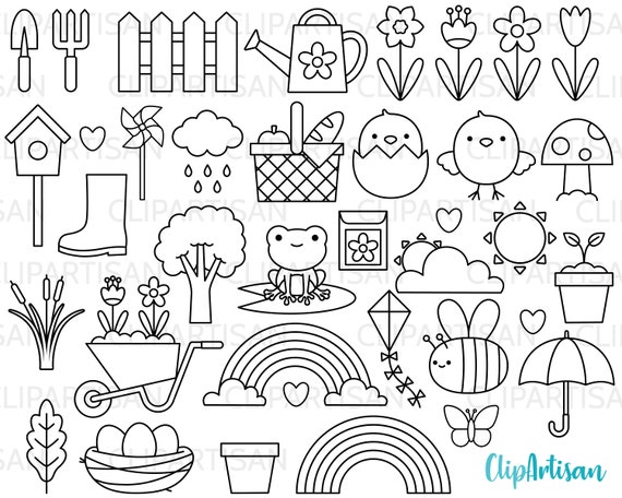 Spring Clipart Springtime Clip Art Floral Rainbow Spring - Etsy