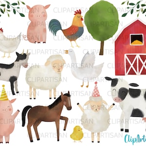 Goat Farm Clip Art Scrapbooking Duck Pig Horse Cow Rooster Baby Shower Chicken Watercolor Farm Animals Clipart