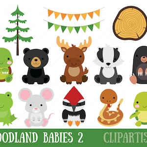 Woodland Baby Animals Clipart Set 2 | Forest Animal Clipart | Woodland Baby Shower Printable