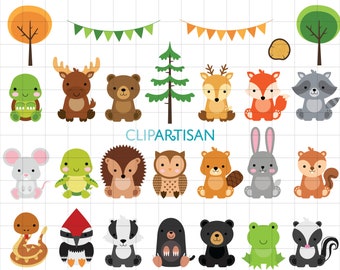 Woodland Baby Animals Clipart | Forest Animal Clipart | Woodland Baby Shower Printable