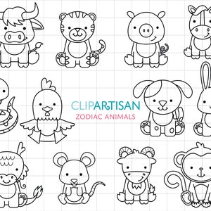 Cyfrowe znaczki ze zwierzętami zodiaku chińskiego | Chiński Nowy Rok Clip Art