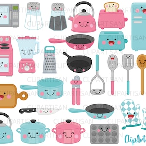 Kawaii Kitchen Clip Art , Cute Kitchen Cooking Clip Art Set, PNG Instant Download 0013