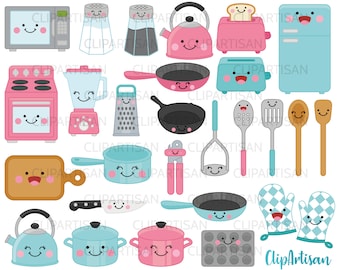 Kawaii Kitchen Clip Art , Cute Kitchen Cooking Clip Art Set, PNG Instant Download 0013