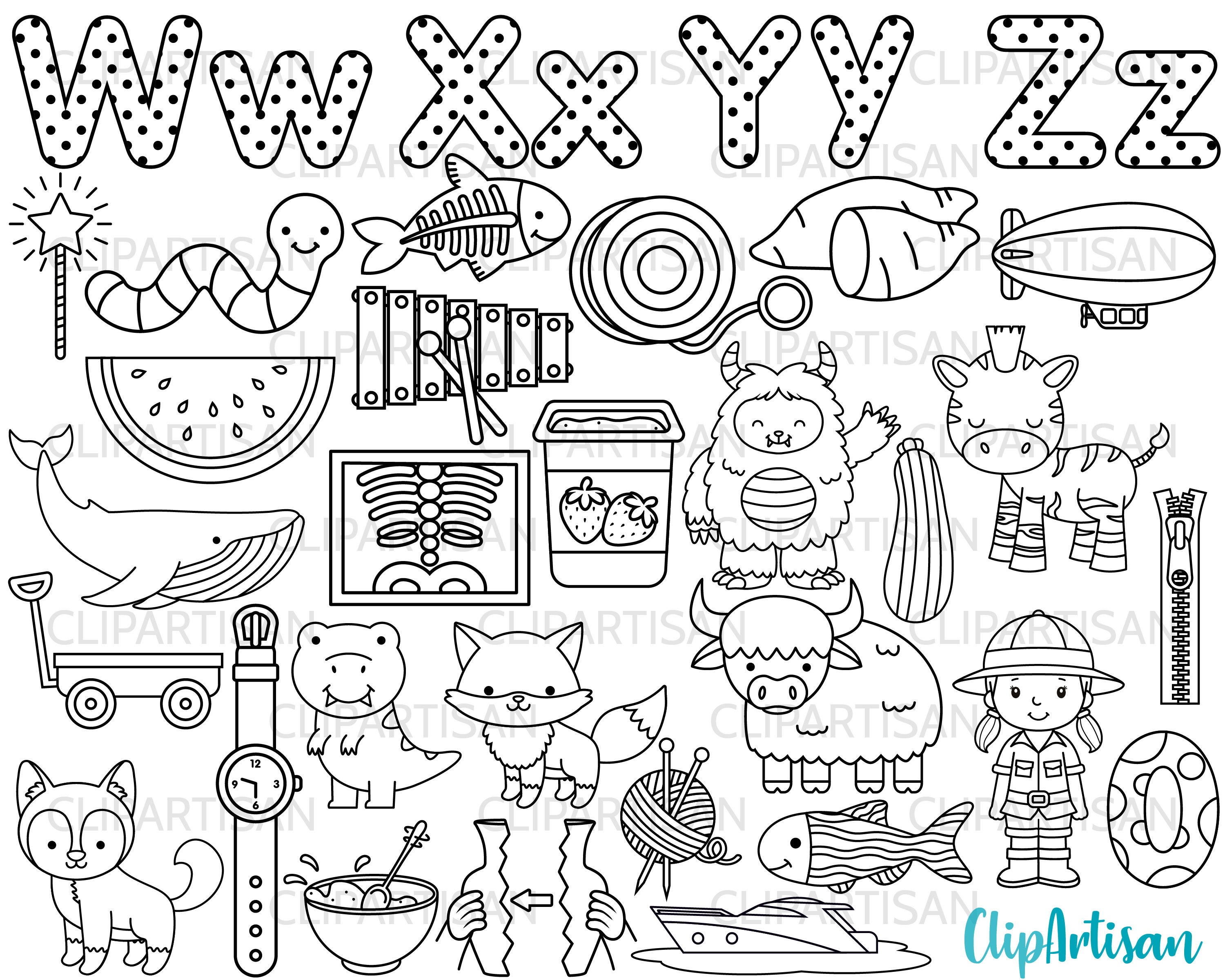 Alphabet Digital Stamps, ABC Clip Art, WXYZ Alphabet Letters, Back to School Graphics, SVG, 0001