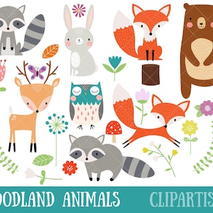 Imágenes prediseñadas de animales del bosque Zorro ? Oso ? Raccoon Ciervos Búho ? Arte de vivero