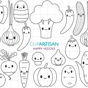 Kawaii Vegetables, Cute Vegetable Clipart, Happy Veggies PNG SVG 0050