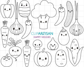 Kawaii Vegetables, Cute Vegetable Clipart, Happy Veggies PNG SVG 0050