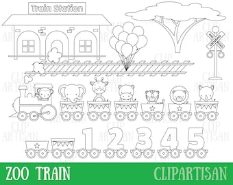 Zoo Train Clipart / Animal Train Digital Stamps / Zoo Clipart / Baby Shower - Descarga instantánea