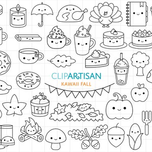 Kawaii Autunno Autunno Clip Art, Francobolli digitali, Pumpkin Spice Latte, Foglie d'autunno, Raccolto, Download istantaneo PNG SVG 0048