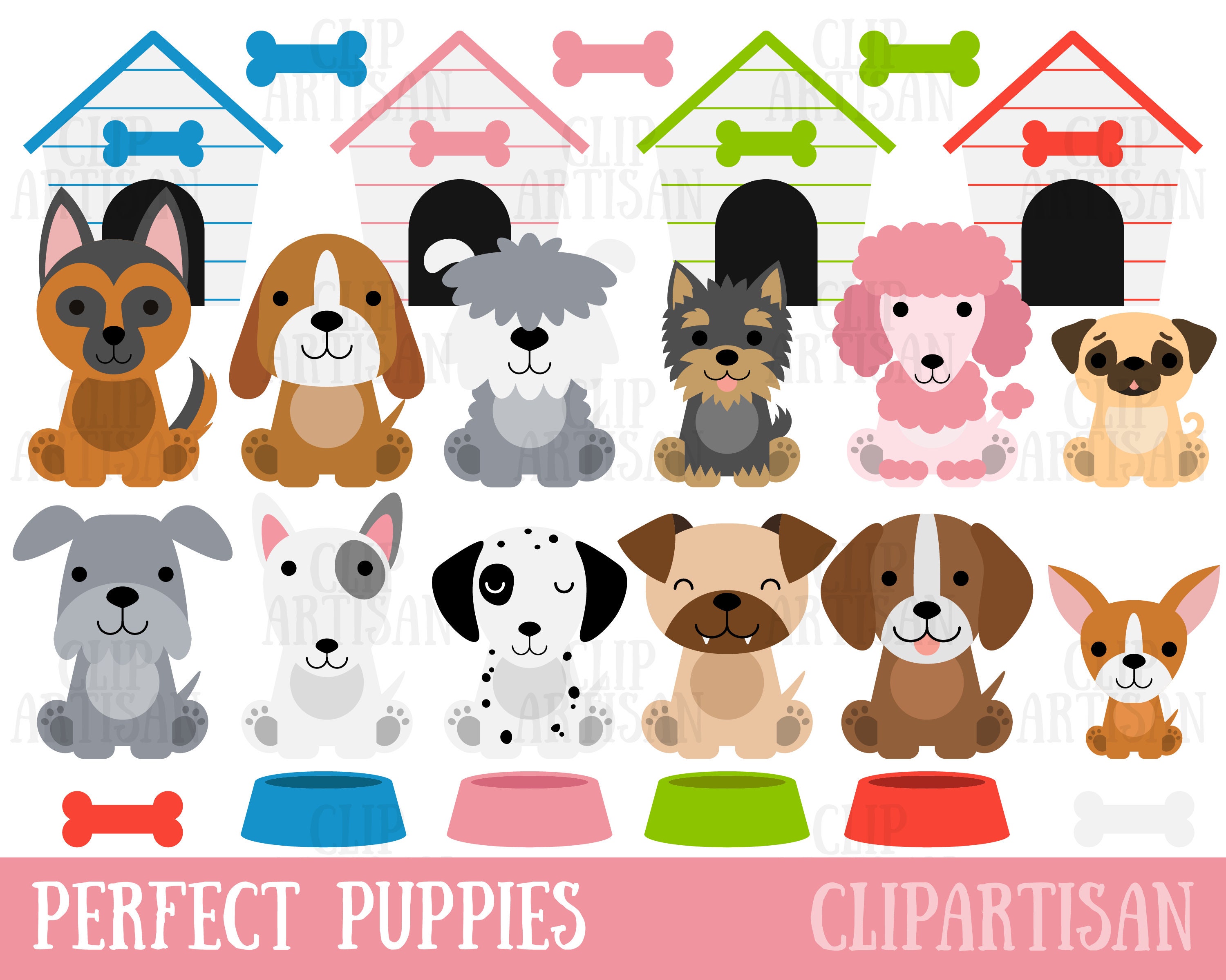 Dog Breeds Clipart Cute Dogs Clip Art Graphic By Inkley Studio ...