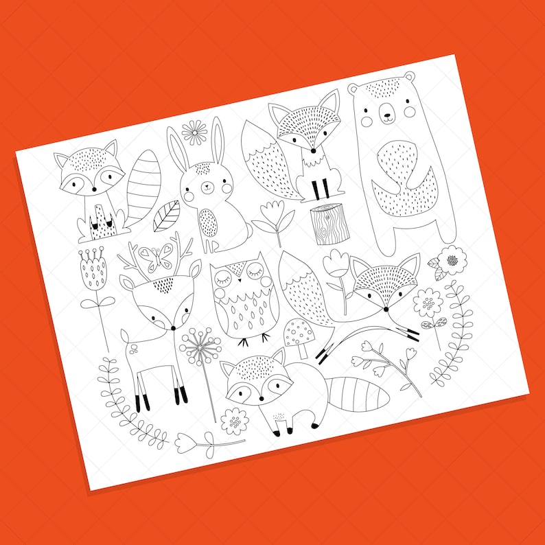 Woodland Animals Digital Stamp Line Art EPS Vector Graphics Coloring Page image 2