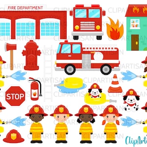 Firefighter Clip Art, Fireman, Fire Engine, Fire Truck, PNG, INSTANT DOWNLOAD