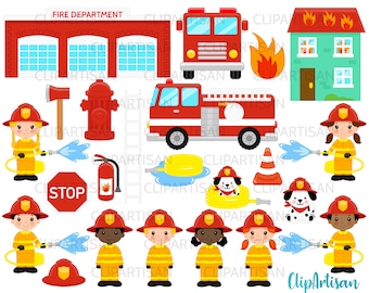 Firefighter Clip Art, Fireman, Fire Engine, Fire Truck, PNG, INSTANT DOWNLOAD