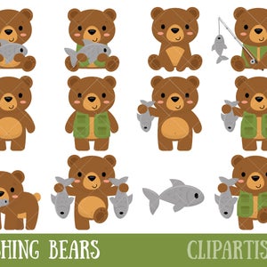 Bears Fishing Clipart / Cute Bear Clip Art